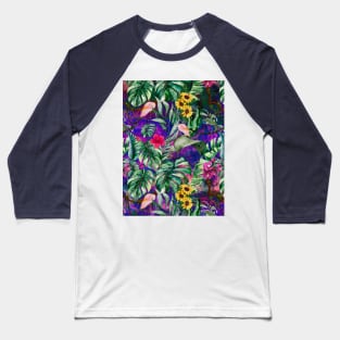 Cute tropical floral leaves botanical illustration, tropical plants,leaves and flowers, dark purple leaves pattern Baseball T-Shirt